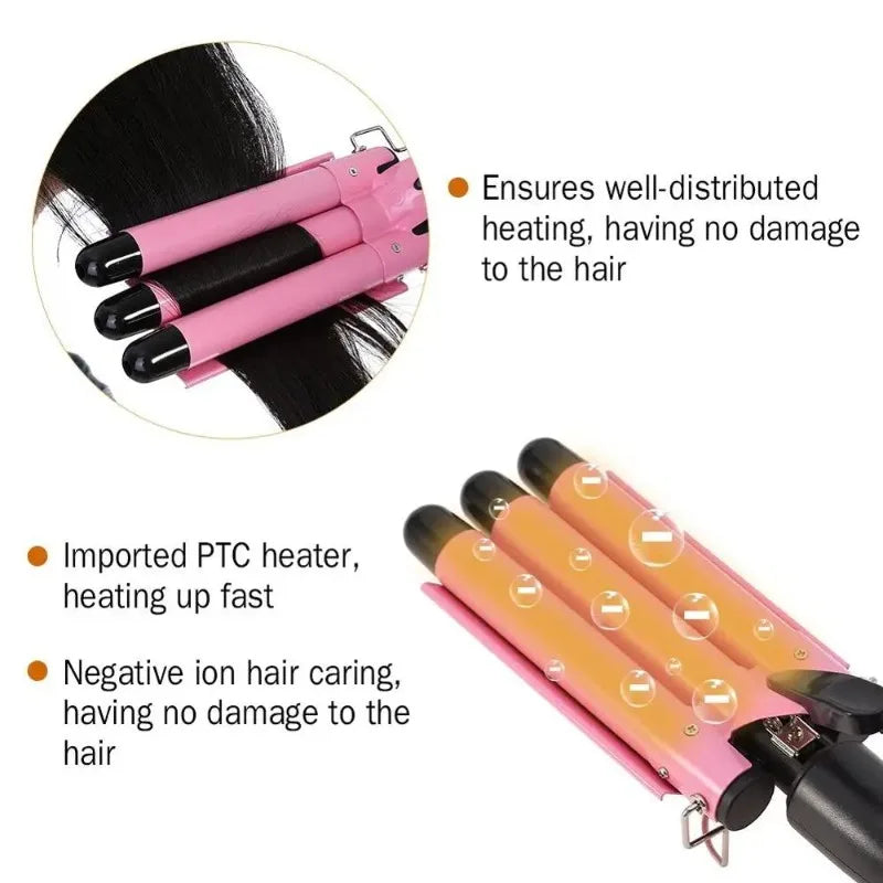 Three Tube Curling Triple Barrel Wave Water Ripple Rolls Electric Hair Curler US Fast Heating Corrugated Hair Straightener