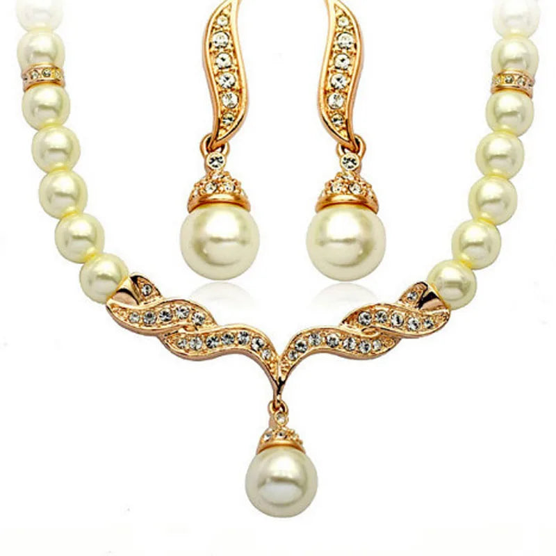 Women's 2 Piece Jewelry Sets One Gold Color Necklace + 1 Pair Earrings