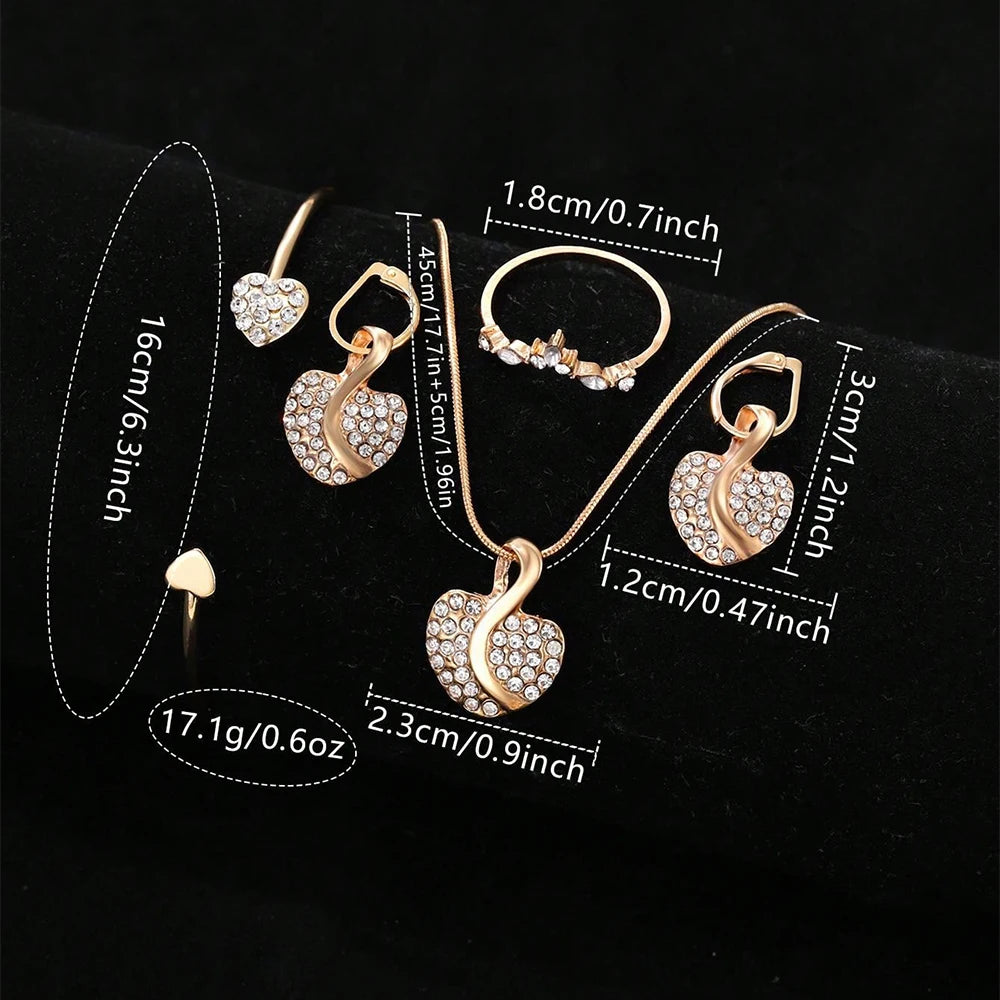 Women's Quartz Watch Gold Luxury Women Ring Necklace Earring Rhinestone Fashion Wristwatch Casual