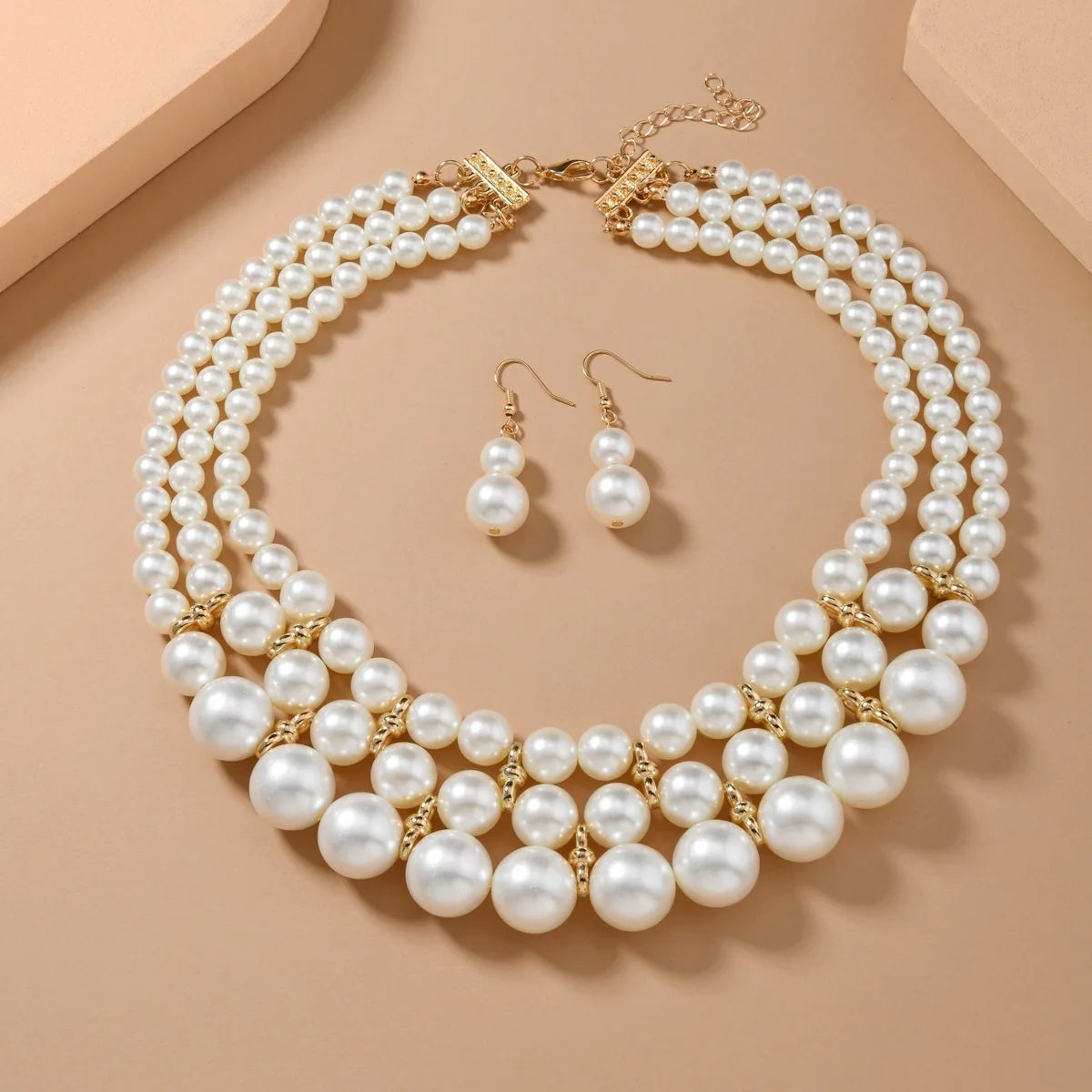 Bridal Wedding Jewelry Set New Fashion Multi layer Handmade Imitation Pearl Necklace and Earrings Women's Party Accessories