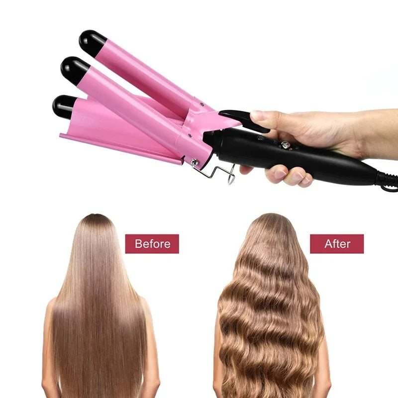 Three Tube Curling Triple Barrel Wave Water Ripple Rolls Electric Hair Curler US Fast Heating Corrugated Hair Straightener
