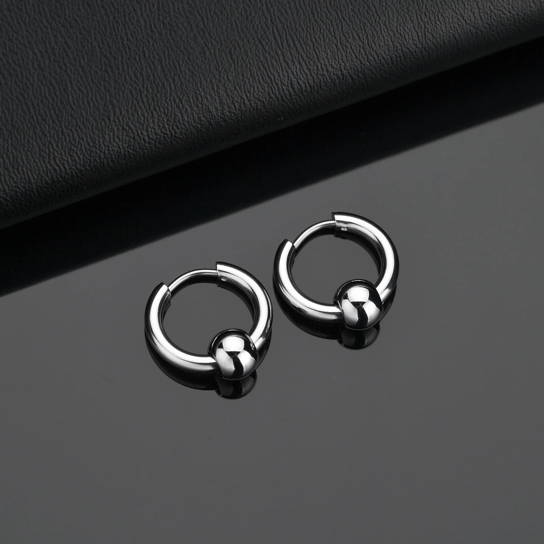 1 Pair Stainless Steel Hoop Earrings for Men Women Small Circle Metal Ball Anti-allergic Ear Buckle Rock Hip Hop Jewelry