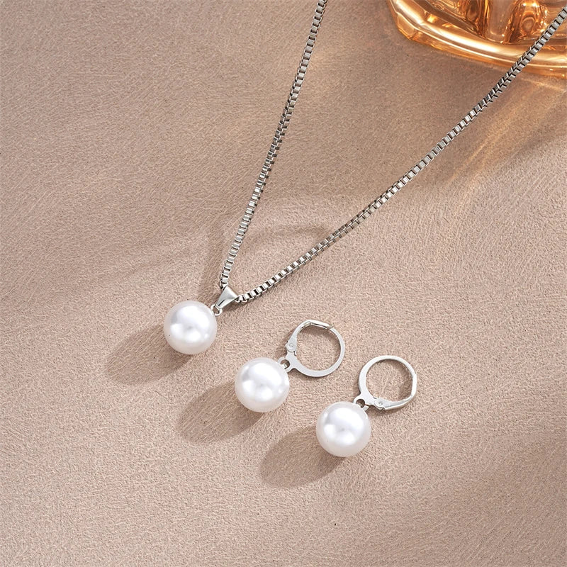 Fashion Elegant Pearl Pendant Jewelry Set for Women Vintage Gold Color